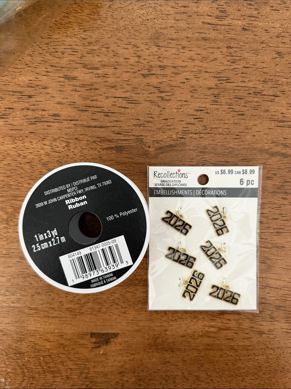 Recollections White Ribbon with Black and Gold 2026 Charm Embellishments